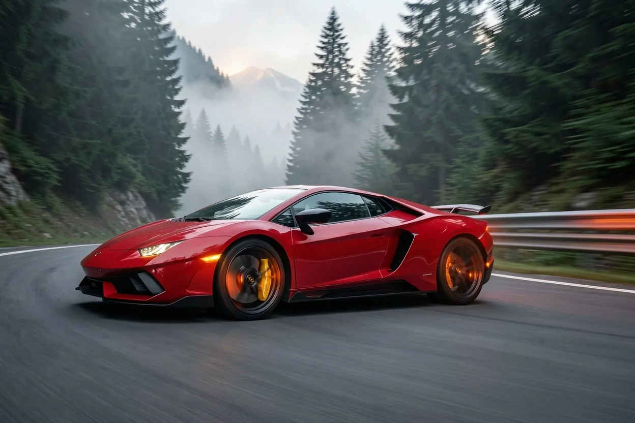Supercar na krętej drodze w Tatrach
