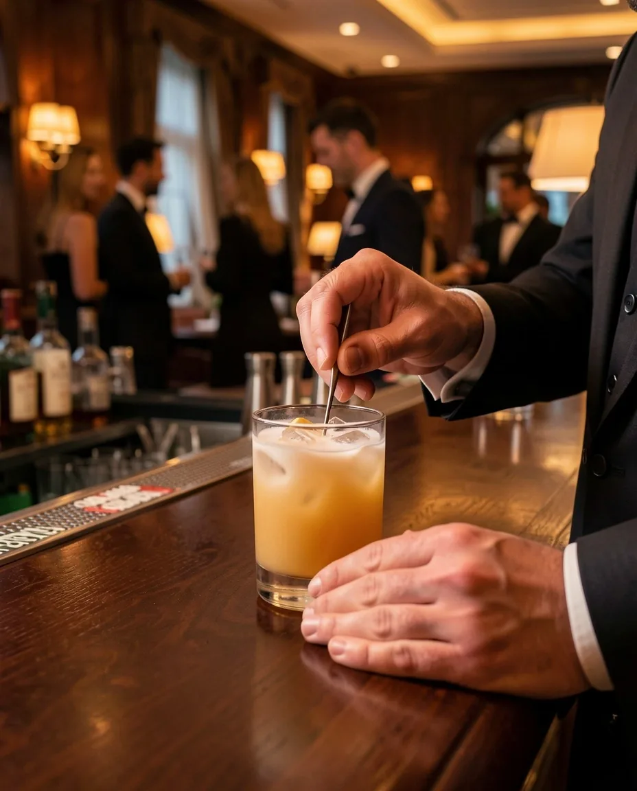 Barman przygotowuje koktajl w salonie