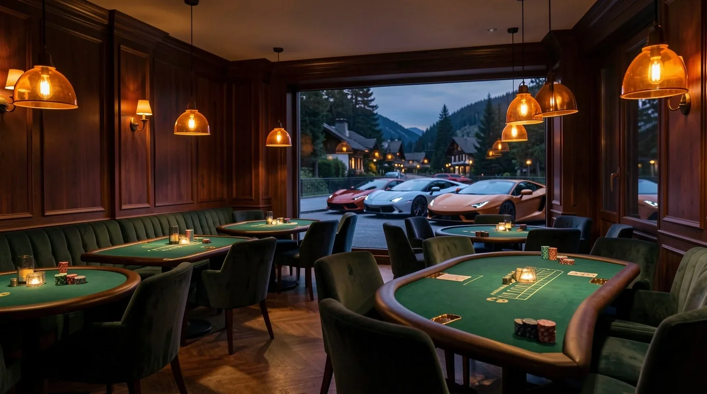 Wnętrze Poker Lounge Salamont wieczorem