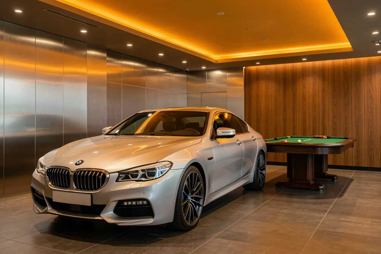 Wnętrze salonu Salamont z samochodem premium