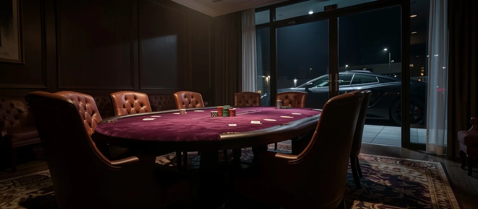 Stół pokerowy w Salamont Poker Lounge wieczorem