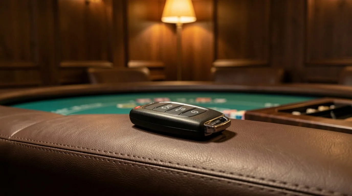 Wnętrze Poker Lounge Salamont z zielonym stołem i drewnianą boazerią